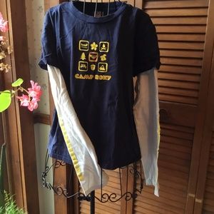 CAMP ROXY XL WHITE LONG SLEEVE NAVY BLUE TSHIRT